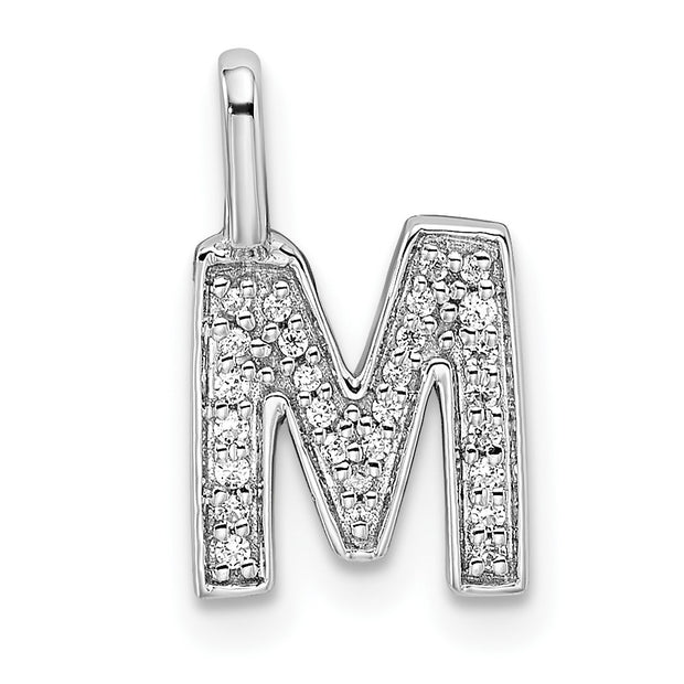 14K White Gold Diamond Letter M Initial Pendant
