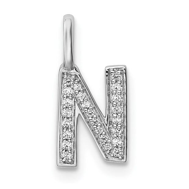 14K White Gold Diamond Letter N Initial Pendant