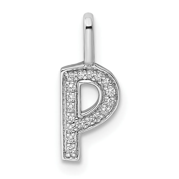 14K White Gold Diamond Letter P Initial Pendant
