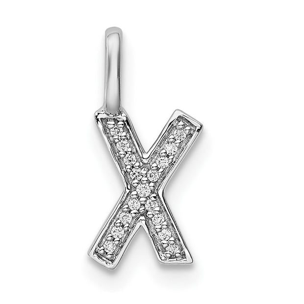 14K White Gold Diamond Letter X Initial Pendant