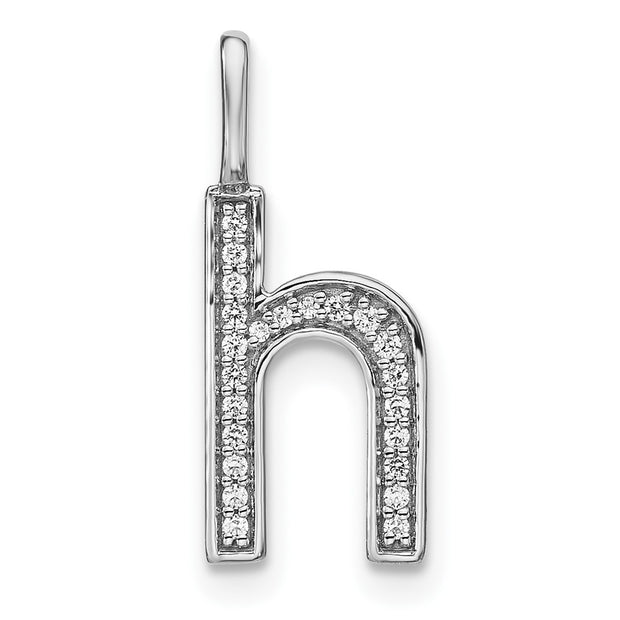 14K White Gold Diamond Lower Case Letter H Initial Pendant