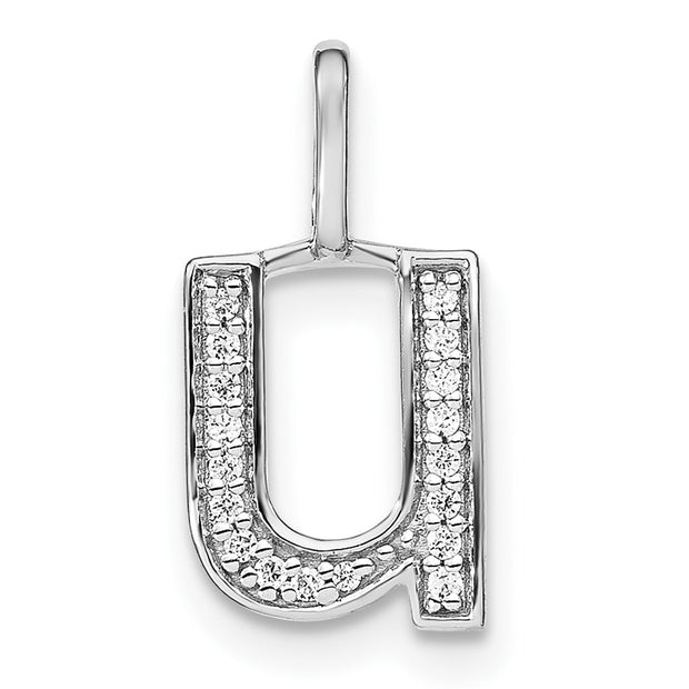 14K White Gold Diamond Lower Case Letter U Initial Pendant