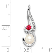 14k White Gold FWC Pearl Ruby & Diamond Slide