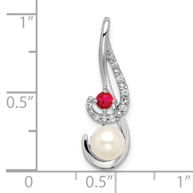 14k White Gold FWC Pearl Ruby & Diamond Slide