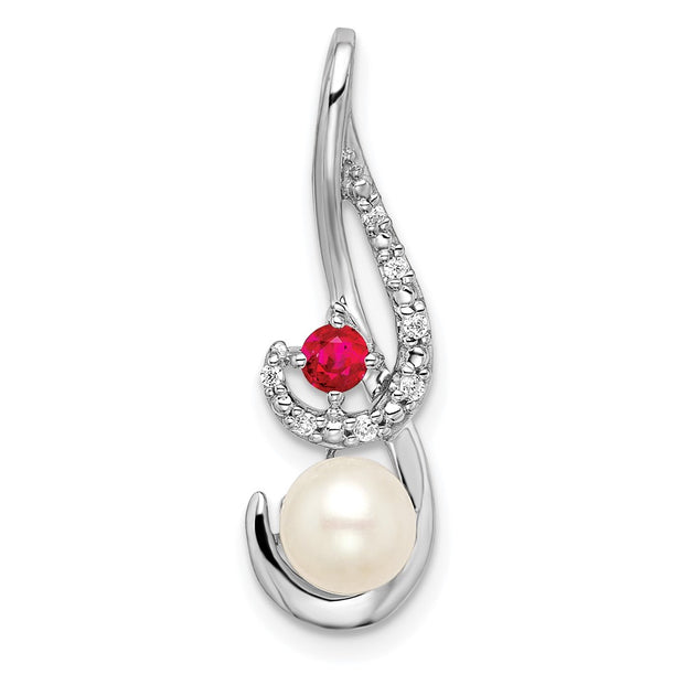 14k White Gold FWC Pearl Ruby & Diamond Slide