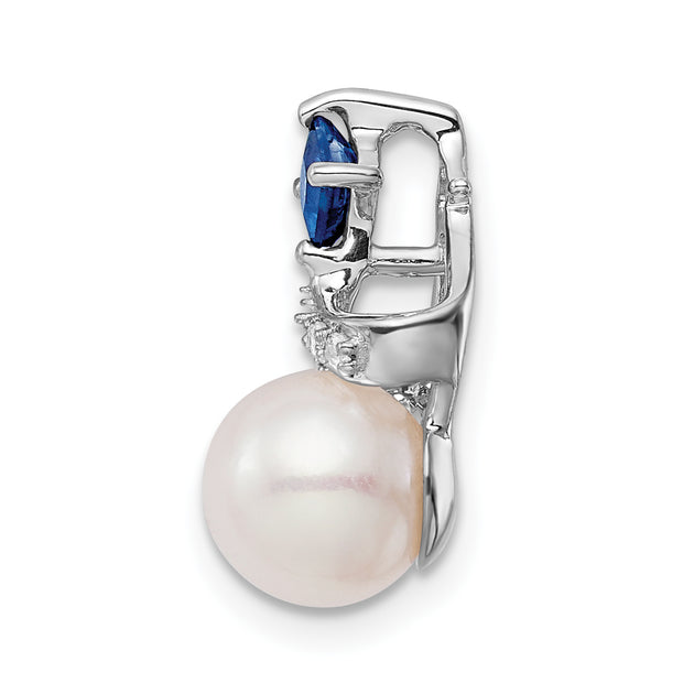 14k White Gold FWC Pearl Sapphire & Diamond Chain Slide