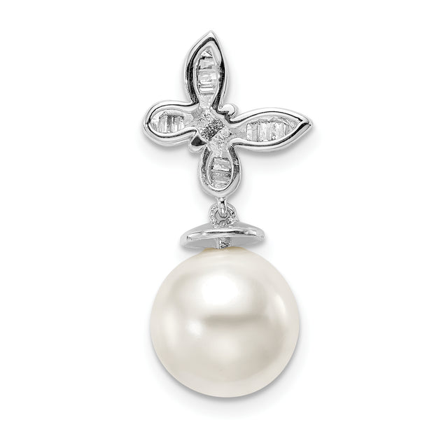 14k White FWC Pearl and Diamond Butterfly Chain Slide