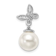 14k White FWC Pearl and Diamond Butterfly Chain Slide