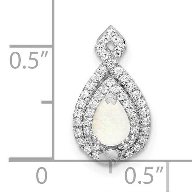 14k White Gold Polished Pear Opal & Diamond Chain Slide
