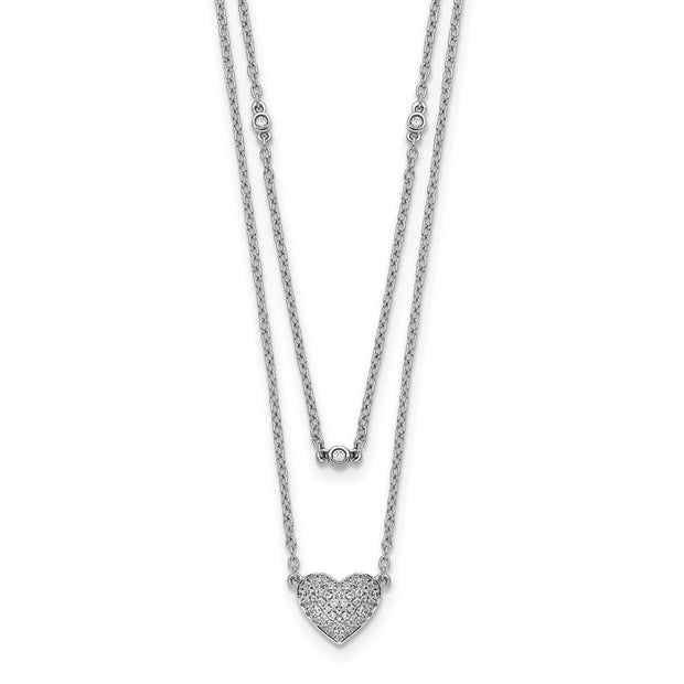 14k White Gold Double Strand Heart 18in Necklace