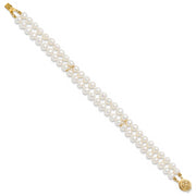 14k 5-6mm White Near Round FW Cultured Pearl 2-strand Bracelet