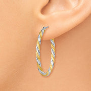 14k Yellow Gold & White Rhodium Twisted Hoop Earrings