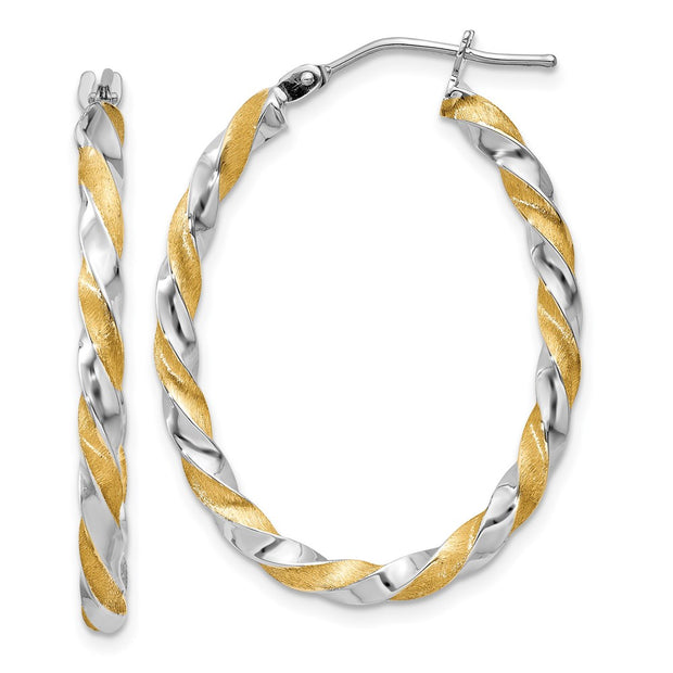 14k Yellow Gold & White Rhodium Twisted Hoop Earrings