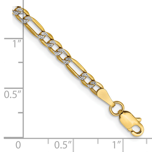 14k 3.2mm Semi-solid with Rhodium Pav? Figaro Chain
