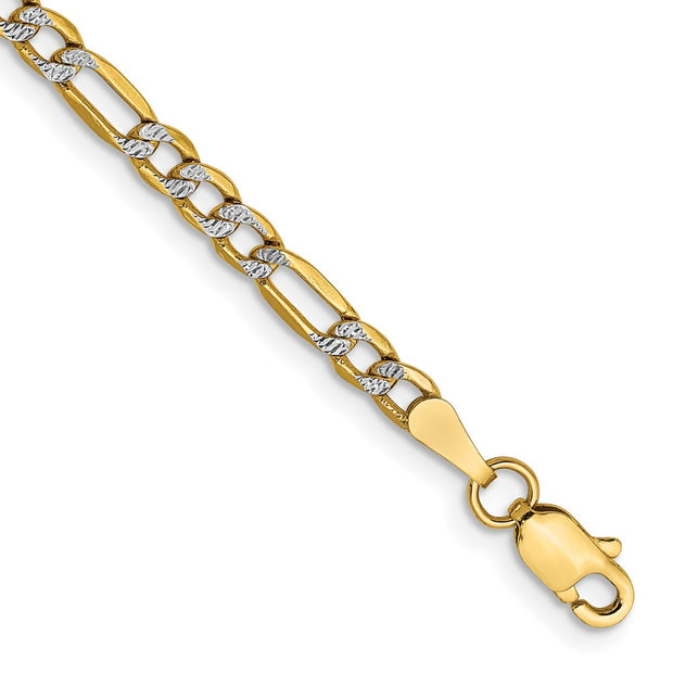 14k 3.2mm Semi-solid withRhodium Pav? Figaro Chain