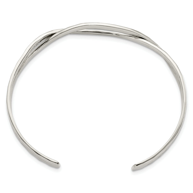 Sterling Silver Polished Hammered Criss Cross Cuff Bangle