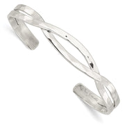 Sterling Silver Polished Hammered Criss Cross Cuff Bangle