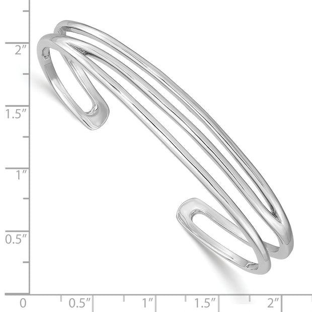 Sterling Silver RH-plated Polished Three Line Cuff Bangle