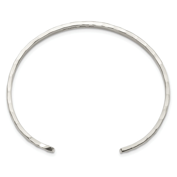 Sterling Silver Polished Hammered Cuff Bangle