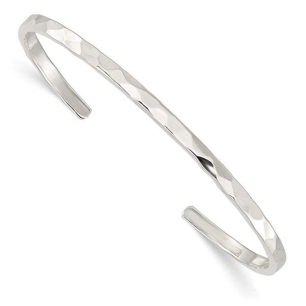 Sterling Silver Polished Hammered Cuff Bangle