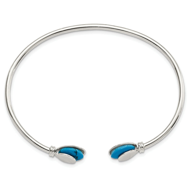 Sterling Silver Polished Reconstituted Turquoise Flexible Cuff Bangle