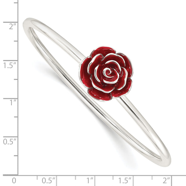 Sterling Silver Polished Enameled Rose Flexible Bangle
