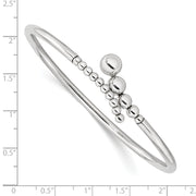 Sterling Silver Rhodium-plated Polished Beaded Flexible Bangle