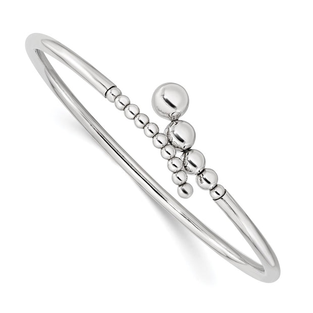 Sterling Silver Rhodium-plated Polished Beaded Flexible Bangle