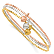 Sterling Silver/Gold-tone/Rose-tone w/Puffed Heart Bangle Set