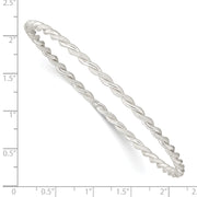 Sterling Silver Polished and Textured Twisted 3mm Slip-on Bangle