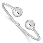 Sterling Silver Rhodium-Plated Twist & Beaded End Hinged Cuff Bangle