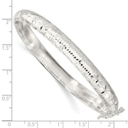 Sterling Silver Rhodium-plated Polished and D/C 7.00mm Hinged  Bangle