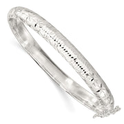 Sterling Silver Rhodium-plated Polished and D/C 7.00mm Hinged  Bangle