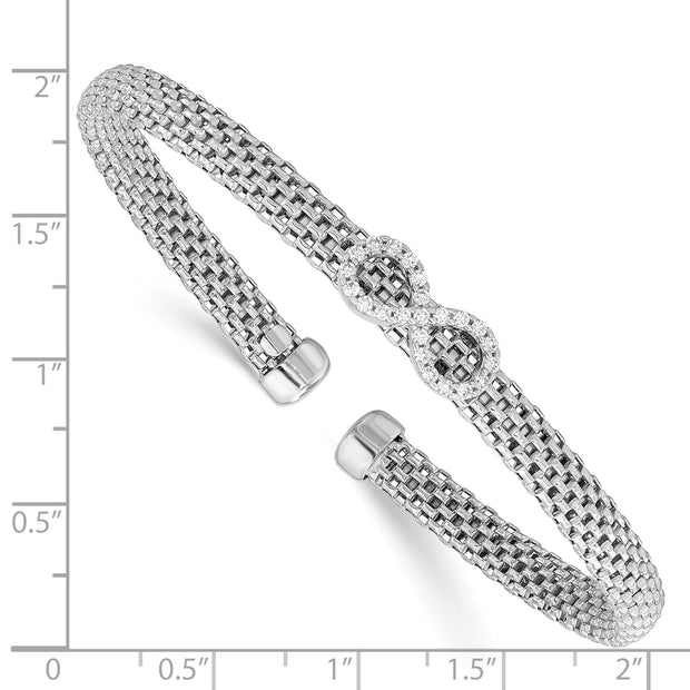 Sterling Silver Rhodium-plated Polished CZ Infinity Flexible Cuff Bangle