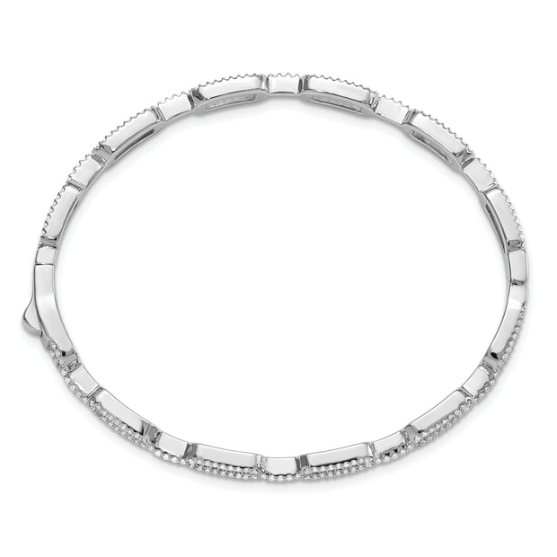 Sterling Silver Rhodium-plated CZ Hinged Bangle
