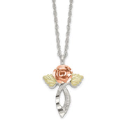 Sterling Silver Rhodium-plated w/12K Accents Rose Necklace