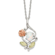 Sterling Silver Rhod-pltd w/12K Accents Created White Opal Necklace