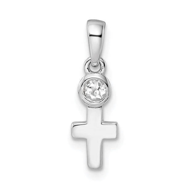 Sterling Silver Rhodium-plated Polished White Topaz Cross Pendant