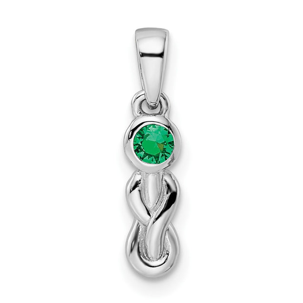 Sterling Silver Rhodium-plated Created Emerald Infinity Birthstone Pendant