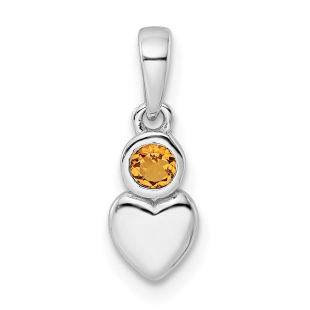 Sterling Silver Rhodium-plated Polished Citrine Heart Pendant