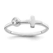 Sterling Silver Rhodium-plated Polished Cross White Topaz Ring