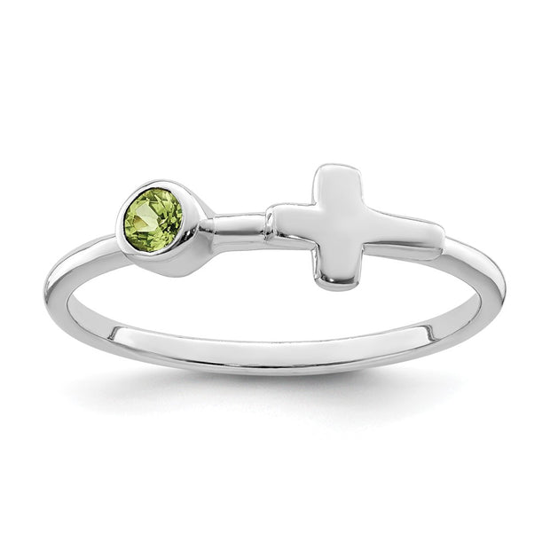 Sterling Silver Rhodium-plated Polished Cross Peridot Ring