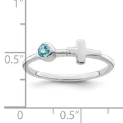 Sterling Silver Rhodium-plated Polished Cross LS Blue Topaz Ring