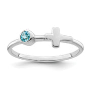 Sterling Silver Rhodium-plated Polished Cross LS Blue Topaz Ring