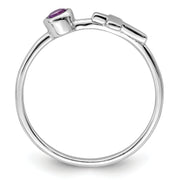 Sterling Silver Rhodium-plated Polished Cross Amethyst Ring