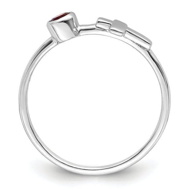 Sterling Silver Rhodium-plated Polished Cross Garnet Ring