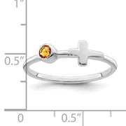 Sterling Silver Rhodium-plated Polished Cross Citrine Ring