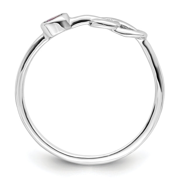 Sterling Silver RH-plated Polished Circle Rhodolite Garnet Infinity Ring