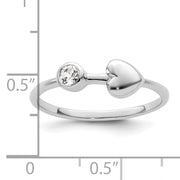 Sterling Silver Rhodium-plated Polished Heart White Topaz Ring