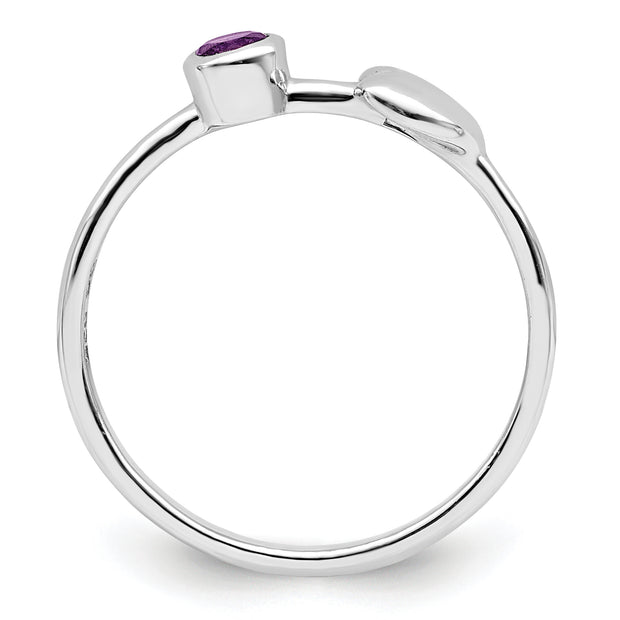 Sterling Silver Rhodium-plated Polished Heart Amethyst Ring